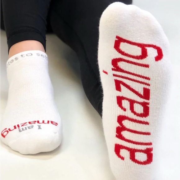 Stylish White Socks with Red Lettering - Picture 1 of 3